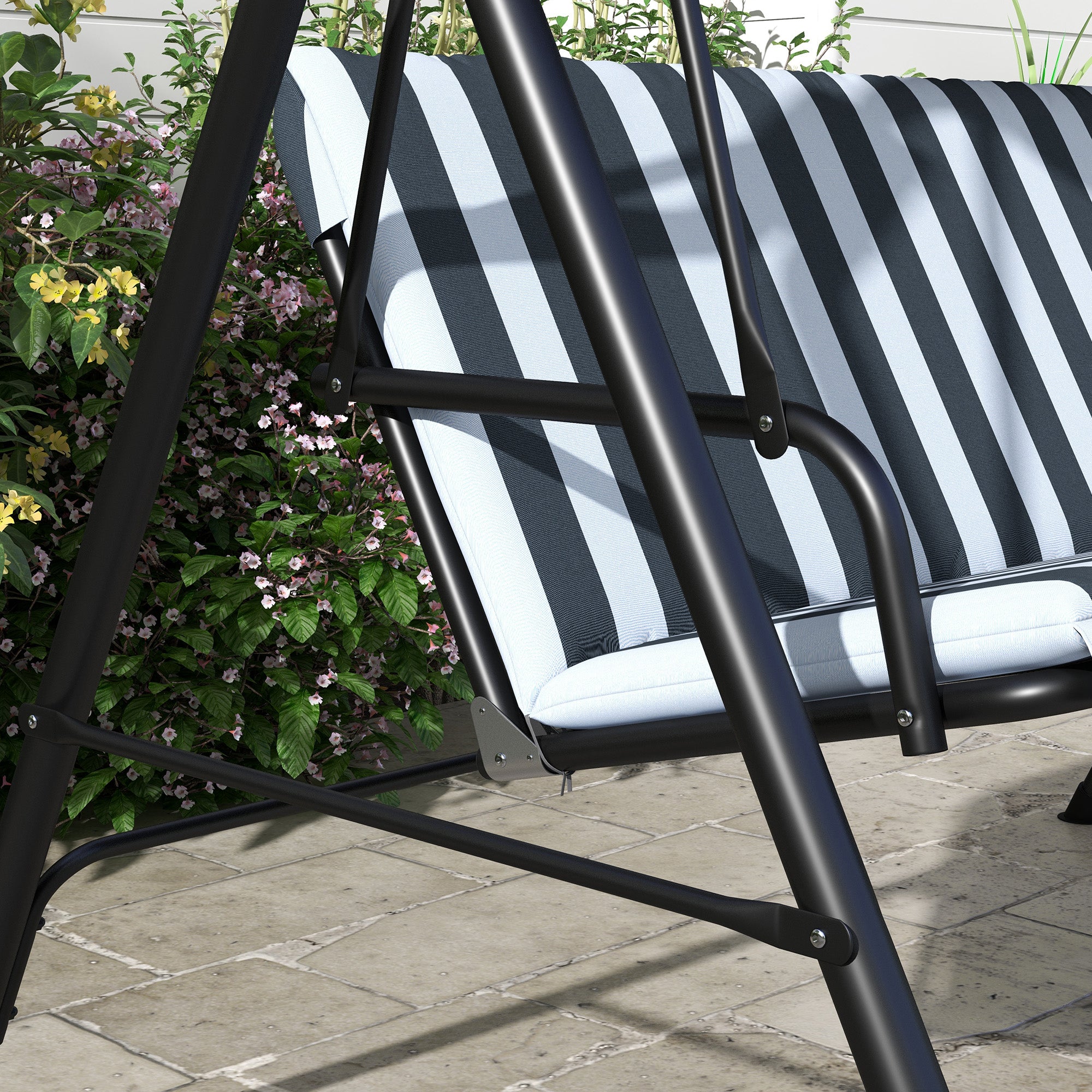 Hollywood Swing with Seat Cushion, 3-Seater Garden Swing with Adjustable Sunroof, Swing Bench supports up to 240 kg, for Garden, Terrace, 172 x 110 x 153 cm, Gray+White