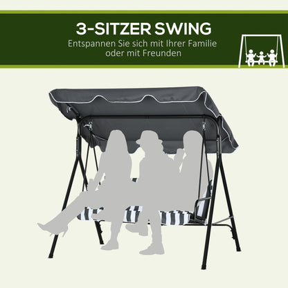 Hollywood Swing with Seat Cushion, 3-Seater Garden Swing with Adjustable Sunroof, Swing Bench supports up to 240 kg, for Garden, Terrace, 172 x 110 x 153 cm, Gray+White