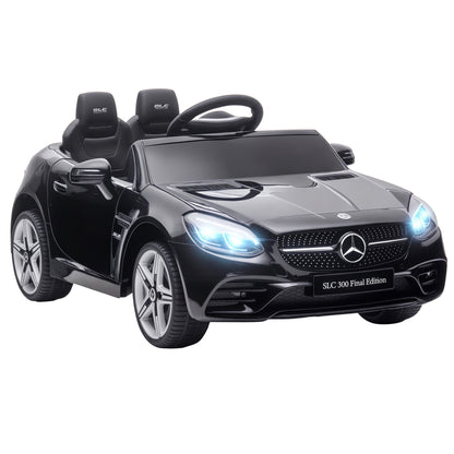 12 V Kids Electric Car, Children's Vehicle with 2.4G Remote Control, Electric Vehicle with LED Headlights, Seatbelt, Horn, Music, Mercedes SLC 300 Kids Car for Kids from 3 Years, Black