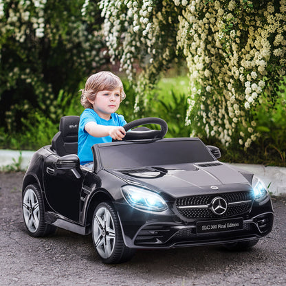 12 V Kids Electric Car, Children's Vehicle with 2.4G Remote Control, Electric Vehicle with LED Headlights, Seatbelt, Horn, Music, Mercedes SLC 300 Kids Car for Kids from 3 Years, Black