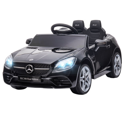 12 V Kids Electric Car, Children's Vehicle with 2.4G Remote Control, Electric Vehicle with LED Headlights, Seatbelt, Horn, Music, Mercedes SLC 300 Kids Car for Kids from 3 Years, Black