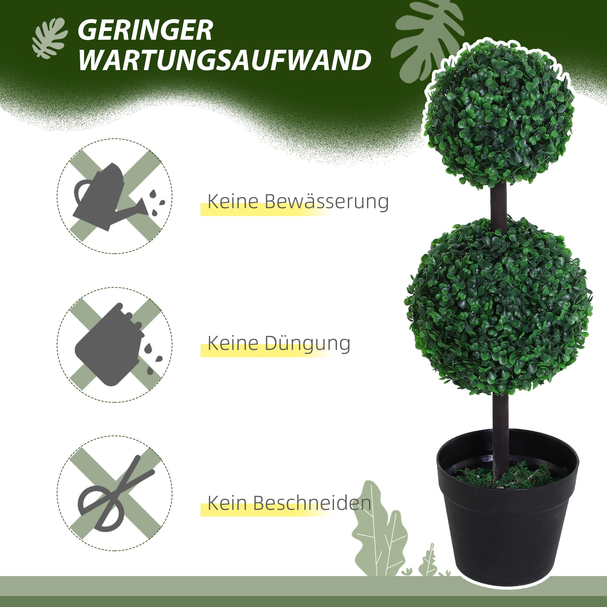 Artificial Plants Set of 2 Large 67 cm Artificial Plant with 2 Balls, Plastic Artificial Tree in Pot, Lifelike Artificial Tree for Living Room Bedroom Office Garden Modern Decoration Gift