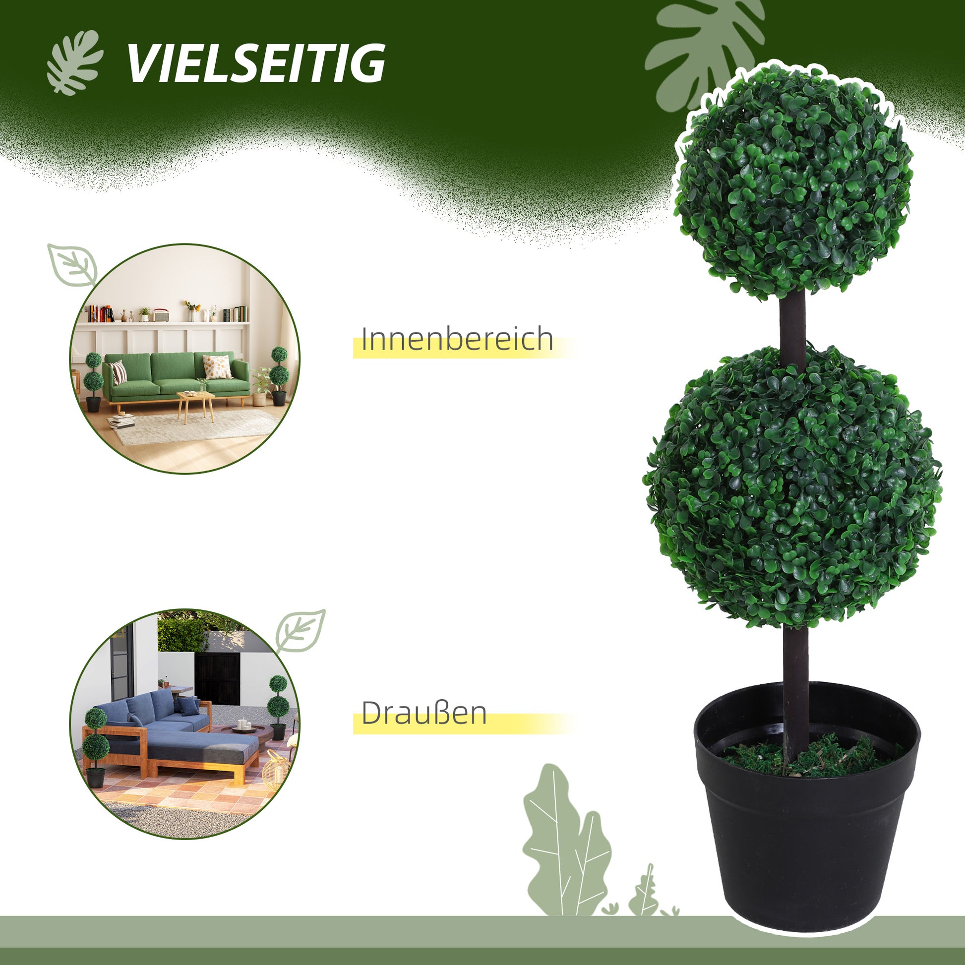 Artificial Plants Set of 2 Large 67 cm Artificial Plant with 2 Balls, Plastic Artificial Tree in Pot, Lifelike Artificial Tree for Living Room Bedroom Office Garden Modern Decoration Gift