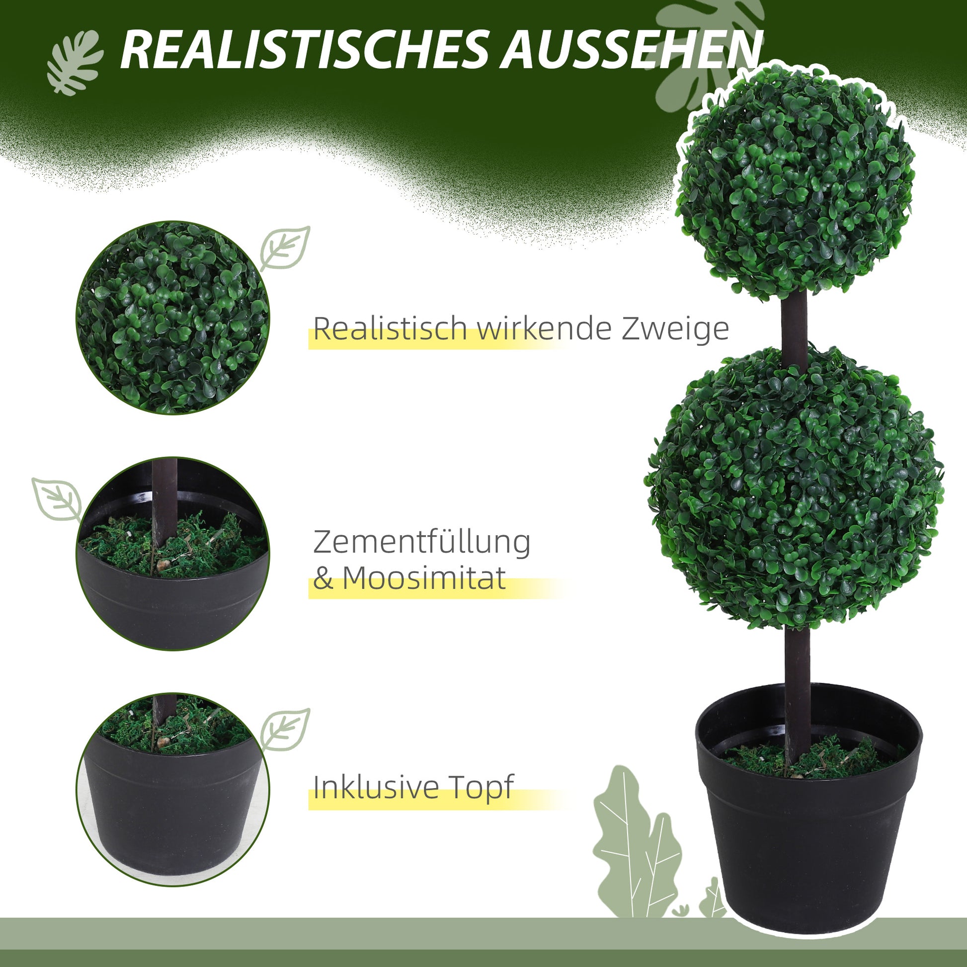 Artificial Plants Set of 2 Large 67 cm Artificial Plant with 2 Balls, Plastic Artificial Tree in Pot, Lifelike Artificial Tree for Living Room Bedroom Office Garden Modern Decoration Gift