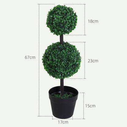 Artificial Plants Set of 2 Large 67 cm Artificial Plant with 2 Balls, Plastic Artificial Tree in Pot, Lifelike Artificial Tree for Living Room Bedroom Office Garden Modern Decoration Gift