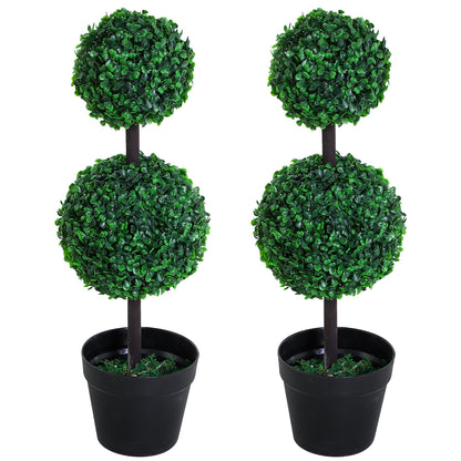 Artificial Plants Set of 2 Large 67 cm Artificial Plant with 2 Balls, Plastic Artificial Tree in Pot, Lifelike Artificial Tree for Living Room Bedroom Office Garden Modern Decoration Gift