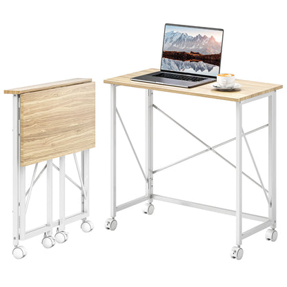 Folding Desk with Wheels Compact Computer Desk Laptop Table for Home Office Small Spaces 80x40x75 cm Natural