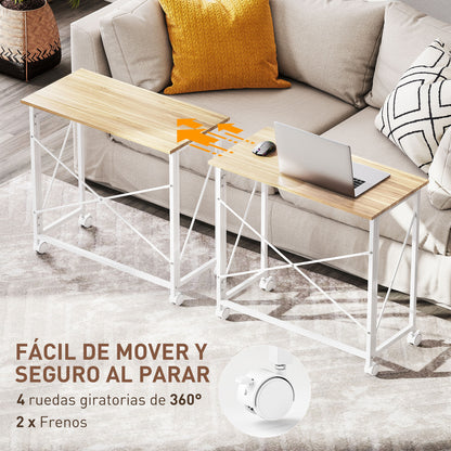 Folding Desk with Wheels Compact Computer Desk Laptop Table for Home Office Small Spaces 80x40x75 cm Natural