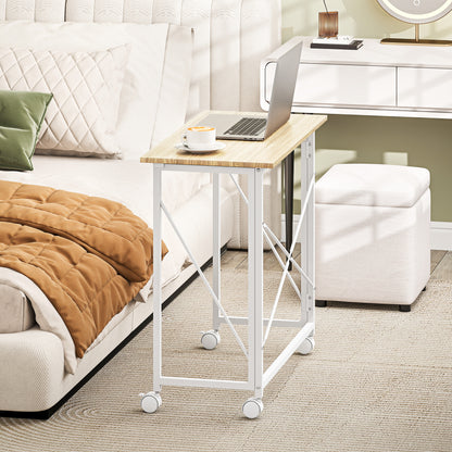 Folding Desk with Wheels Compact Computer Desk Laptop Table for Home Office Small Spaces 80x40x75 cm Natural