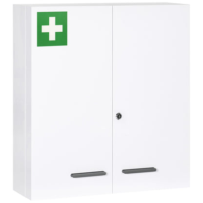 Medicine Cabinet, 2-Door Lockable Medication Cabinet, First Aid Cabinet for Medicines and Bandages, Steel, White, 55 x 18 x 60 cm