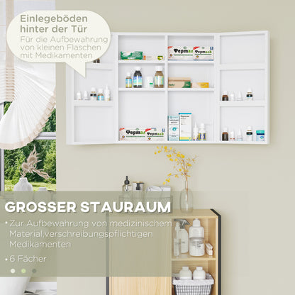 Medicine Cabinet, 2-Door Lockable Medication Cabinet, First Aid Cabinet for Medicines and Bandages, Steel, White, 55 x 18 x 60 cm