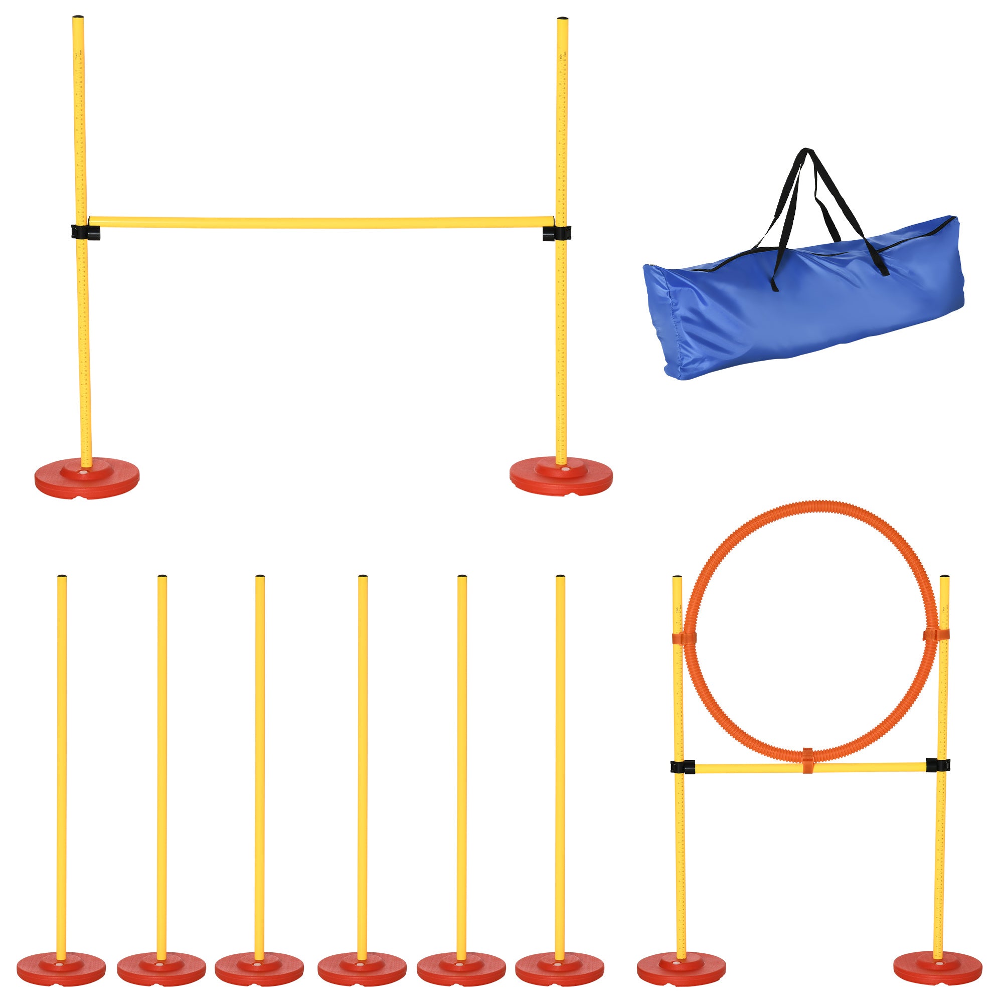 Agility Set Dogs 3-piece Agility Equipment for Dog Training Hurdle Set with 6 Slalom Poles Adjustable Height Hurdles Jumping Hoop Carrying Bag Agility Set for Games Training