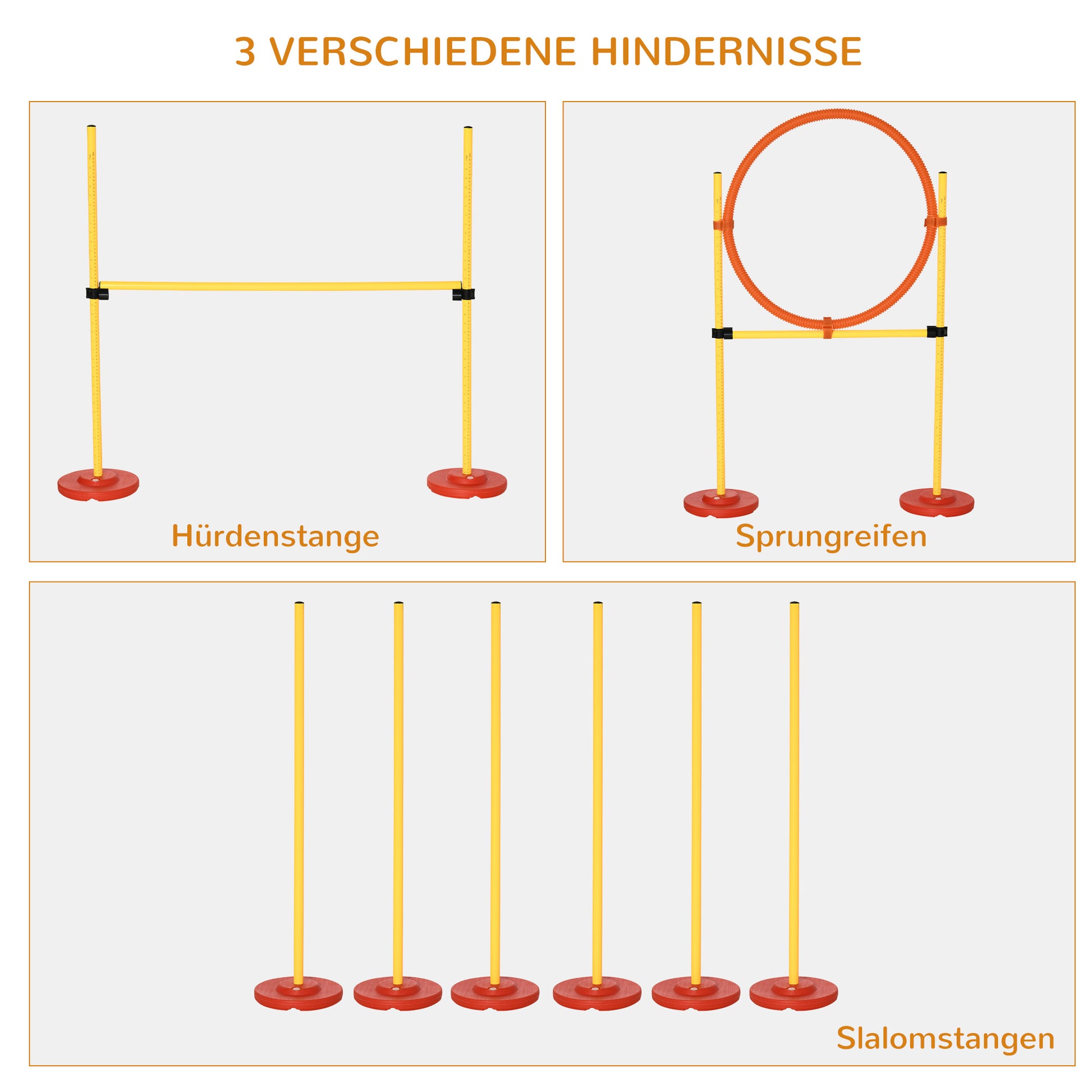 Agility Set Dogs 3-piece Agility Equipment for Dog Training Hurdle Set with 6 Slalom Poles Adjustable Height Hurdles Jumping Hoop Carrying Bag Agility Set for Games Training