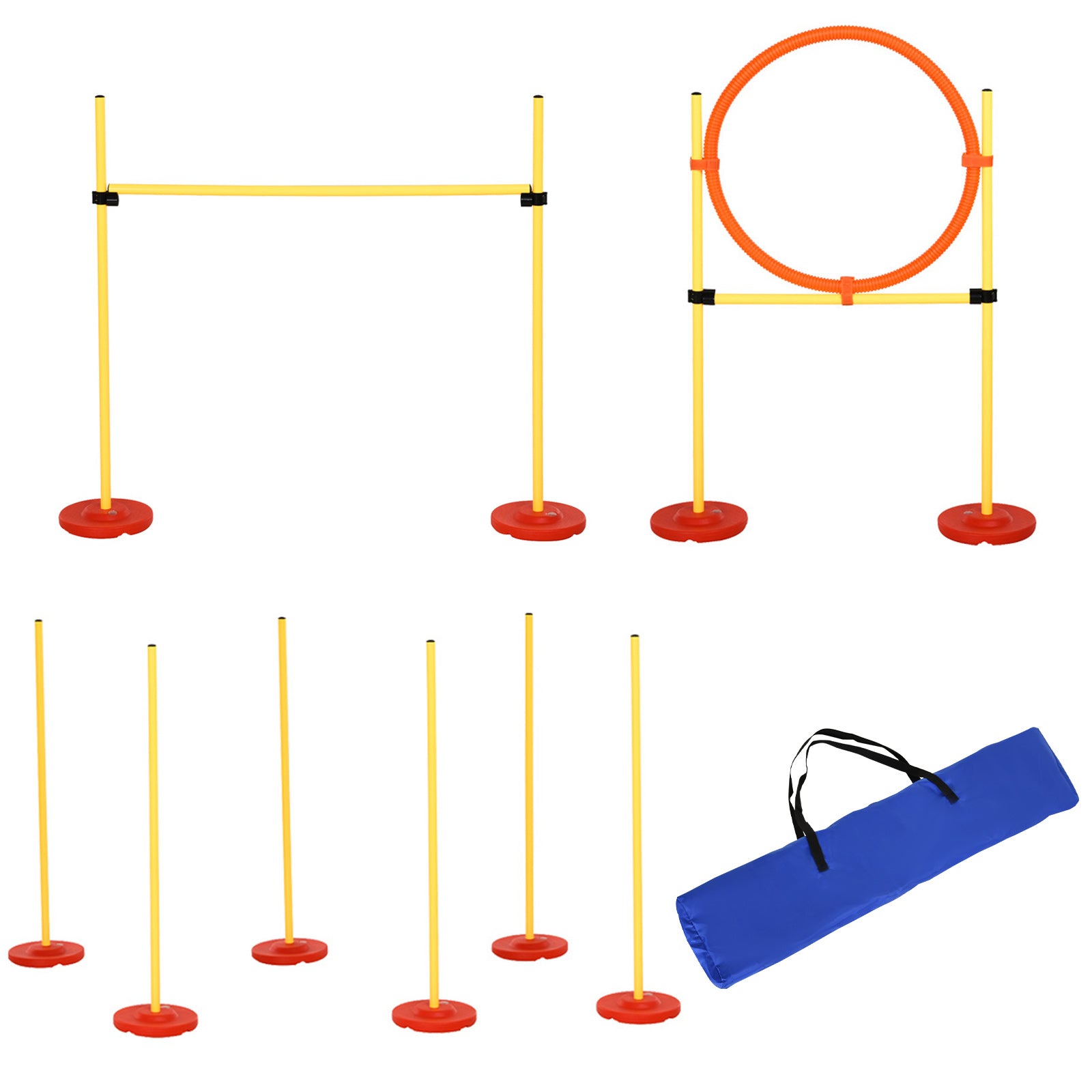 Agility Set Dogs 3-piece Agility Equipment for Dog Training Hurdle Set with 6 Slalom Poles Adjustable Height Hurdles Jumping Hoop Carrying Bag Agility Set for Games Training