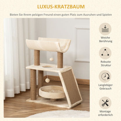 Cat Tree 76 cm Cat Tower with 2 Play Balls, Sisal Posts, Bed, Scratching Board, Multi-Level Cat Scratching Tree, Climbing Tree, for Medium-Sized Cats, Light Brown