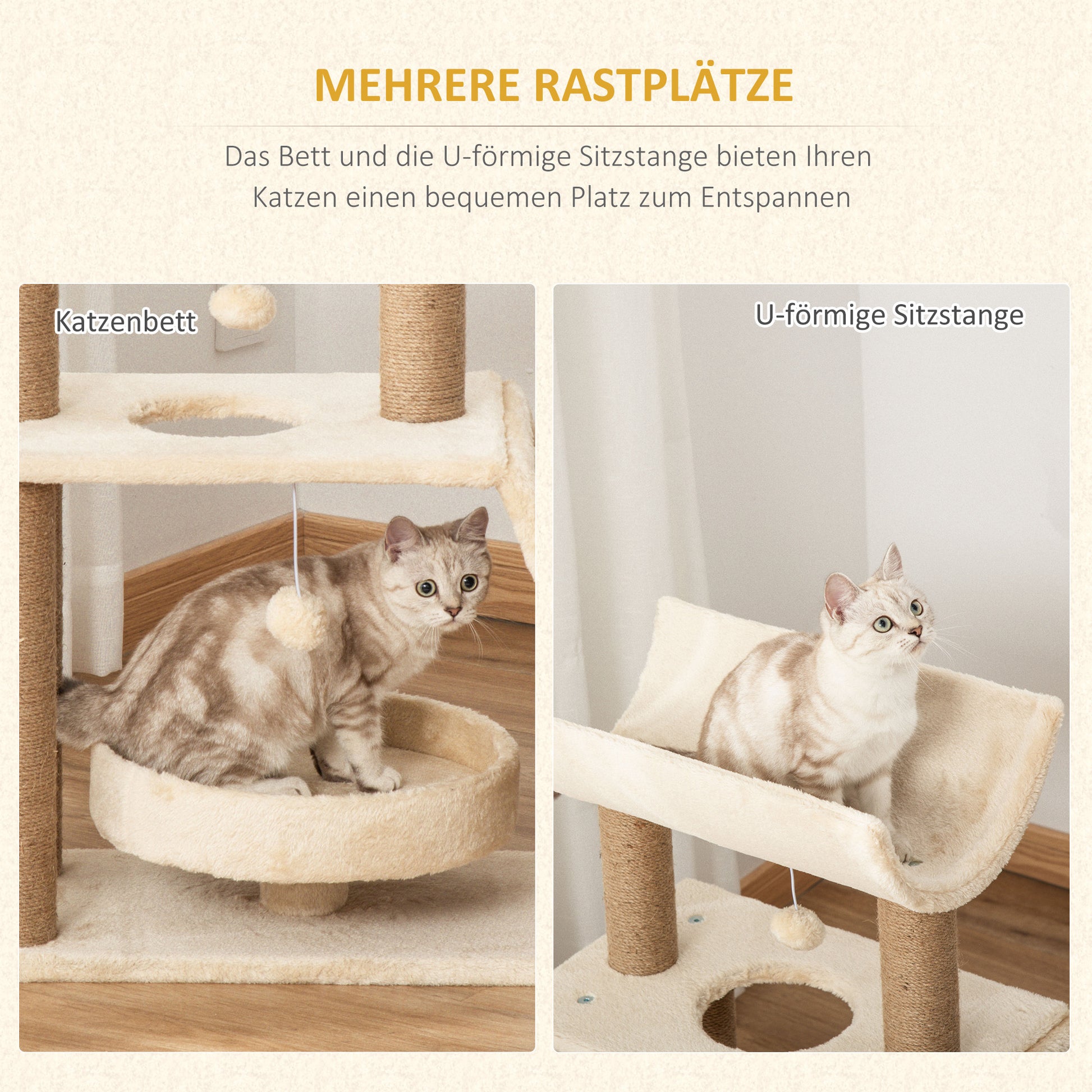 Cat Tree 76 cm Cat Tower with 2 Play Balls, Sisal Posts, Bed, Scratching Board, Multi-Level Cat Scratching Tree, Climbing Tree, for Medium-Sized Cats, Light Brown