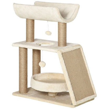 Cat Tree 76 cm Cat Tower with 2 Play Balls, Sisal Posts, Bed, Scratching Board, Multi-Level Cat Scratching Tree, Climbing Tree, for Medium-Sized Cats, Light Brown