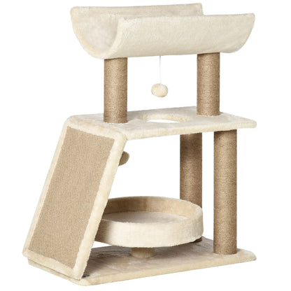 Cat Tree 76 cm Cat Tower with 2 Play Balls, Sisal Posts, Bed, Scratching Board, Multi-Level Cat Scratching Tree, Climbing Tree, for Medium-Sized Cats, Light Brown