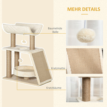 Cat Tree 76 cm Cat Tower with 2 Play Balls, Sisal Posts, Bed, Scratching Board, Multi-Level Cat Scratching Tree, Climbing Tree, for Medium-Sized Cats, Light Brown