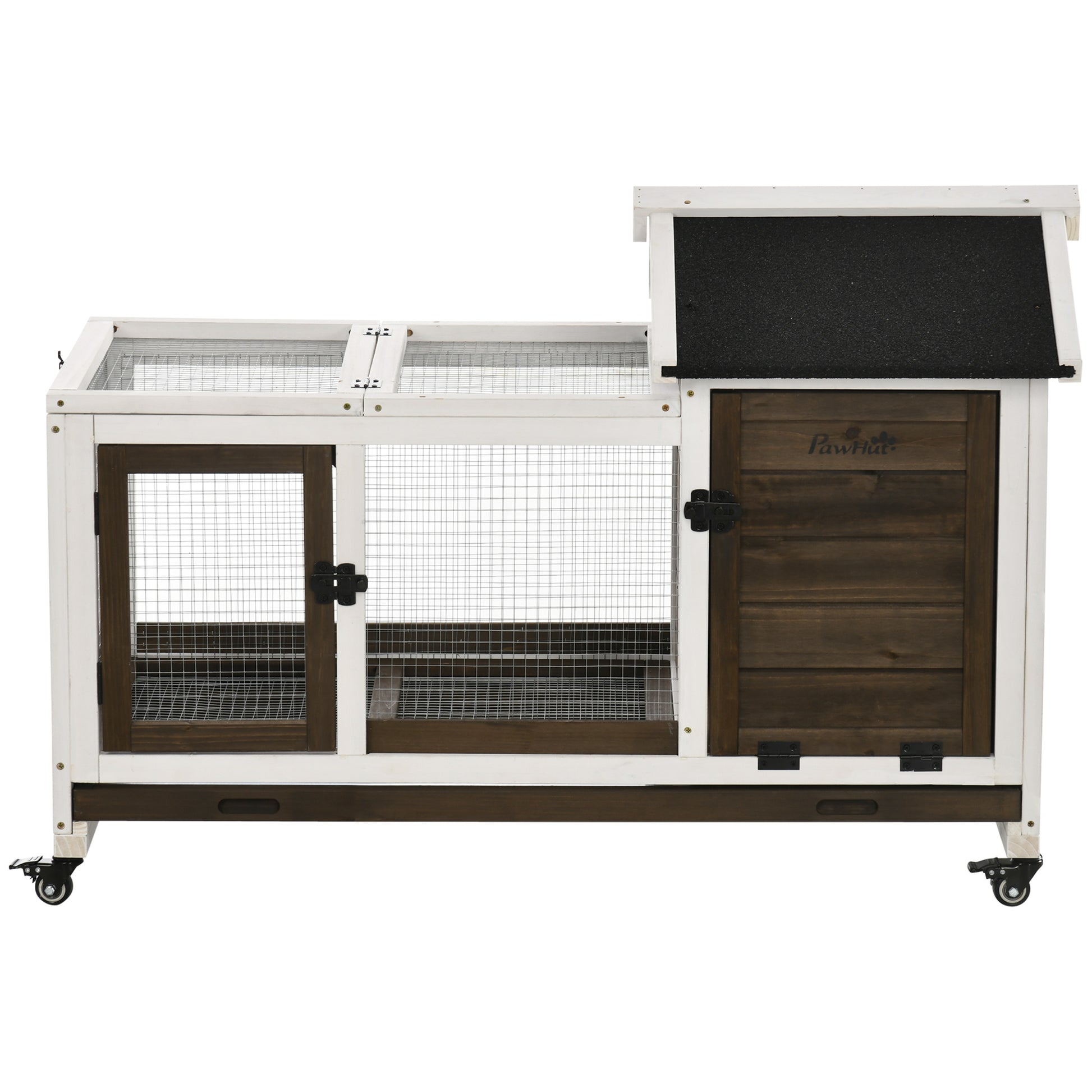 Wooden Rabbit Hutch with Wheels - Rabbit Cage with Flip-Top Roof and Removable Tray - Indoor and Outdoor Rabbit Hutch 108x58x73.5 cm Brown