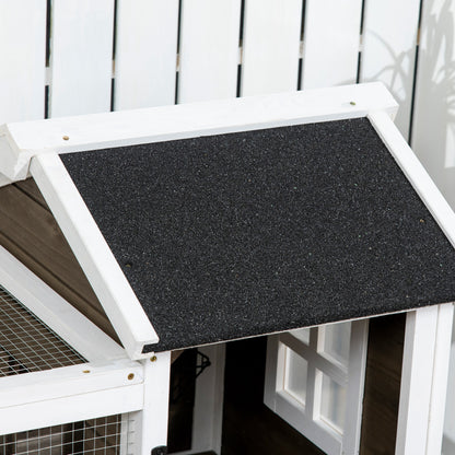 Wooden Rabbit Hutch with Wheels - Rabbit Cage with Flip-Top Roof and Removable Tray - Indoor and Outdoor Rabbit Hutch 108x58x73.5 cm Brown