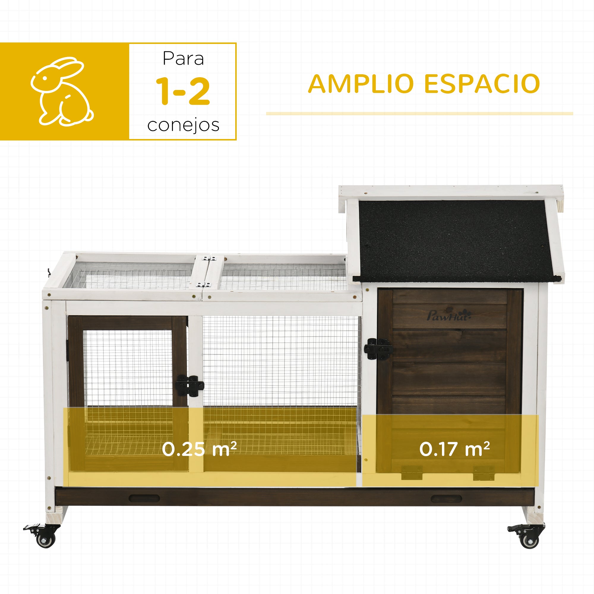 Wooden Rabbit Hutch with Wheels - Rabbit Cage with Flip-Top Roof and Removable Tray - Indoor and Outdoor Rabbit Hutch 108x58x73.5 cm Brown