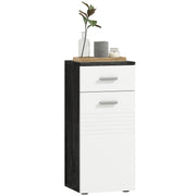Bathroom Cabinet with Drawer and Single Door Cabinet, Space-Saving Wooden Bathroom Cabinet for Dining Room, Living Room, Kitchen, 35x30x77.5 cm, White and Black
