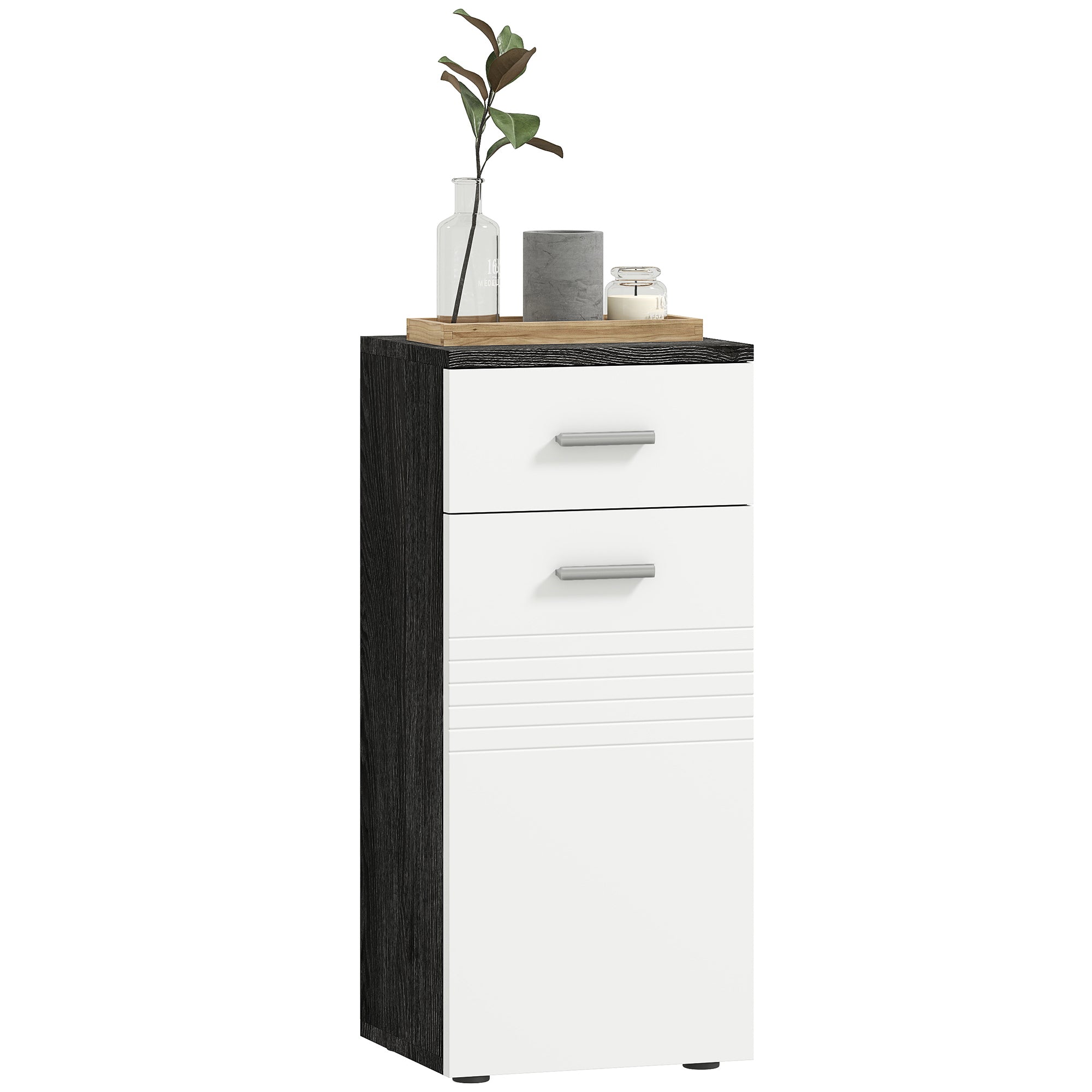 Bathroom Cabinet with Drawer and Single Door Cabinet, Space-Saving Wooden Bathroom Cabinet for Dining Room, Living Room, Kitchen, 35x30x77.5 cm, White and Black