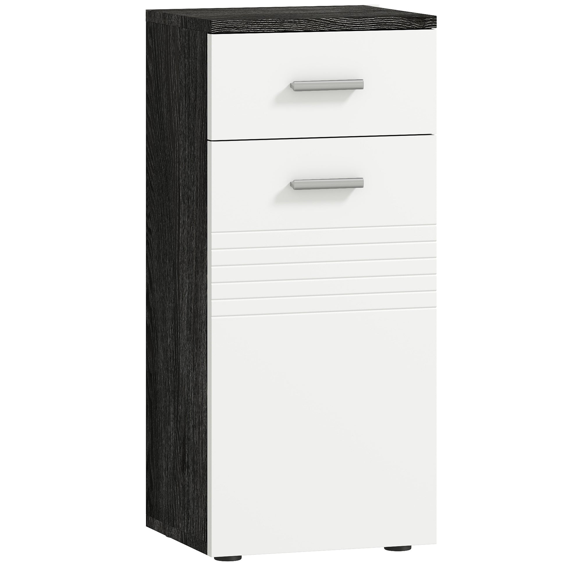 Bathroom Cabinet with Drawer and Single Door Cabinet, Space-Saving Wooden Bathroom Cabinet for Dining Room, Living Room, Kitchen, 35x30x77.5 cm, White and Black