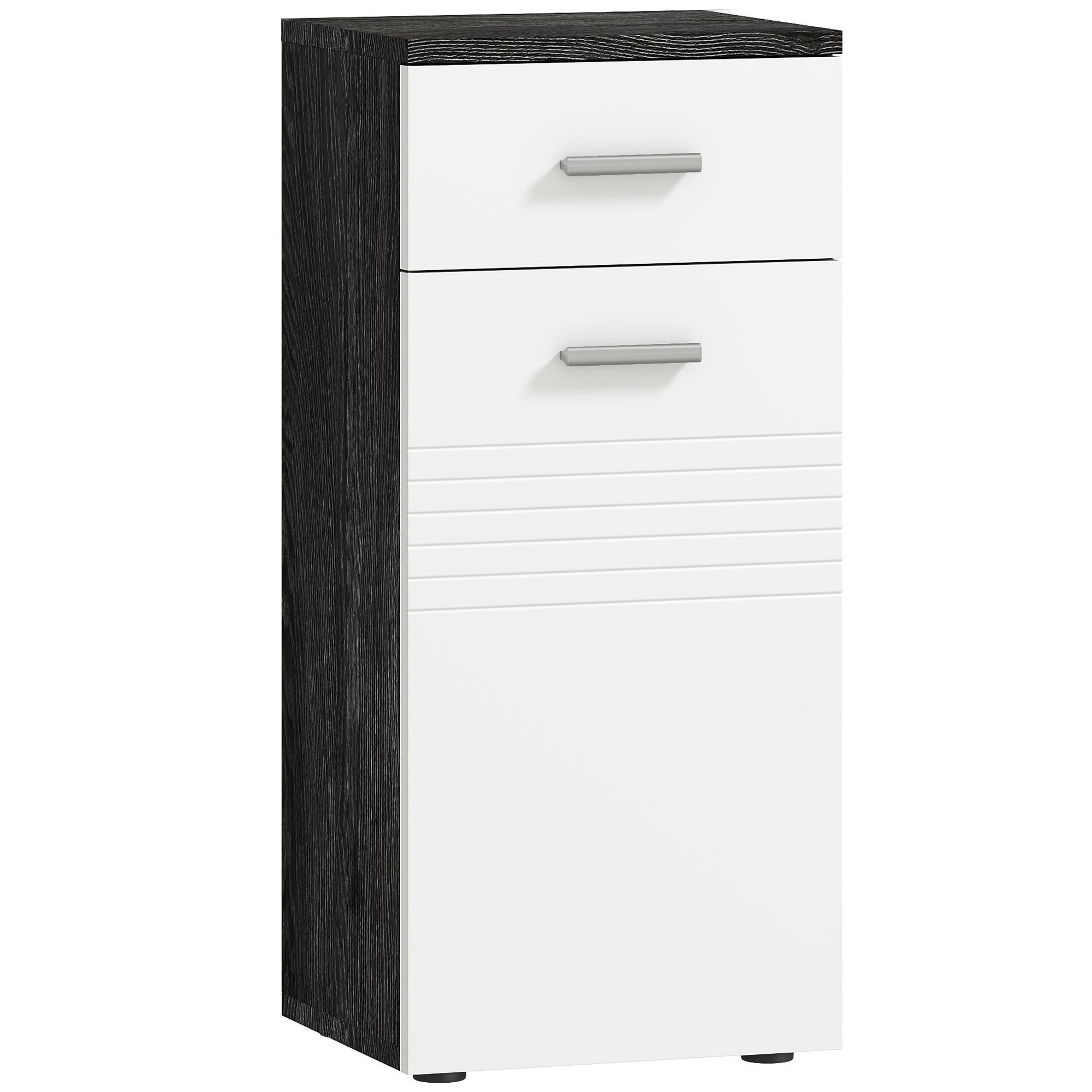 Bathroom Cabinet with Drawer and Single Door Cabinet, Space-Saving Wooden Bathroom Cabinet for Dining Room, Living Room, Kitchen, 35x30x77.5 cm, White and Black