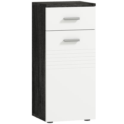 Bathroom Cabinet with Drawer and Single Door Cabinet, Space-Saving Wooden Bathroom Cabinet for Dining Room, Living Room, Kitchen, 35x30x77.5 cm, White and Black
