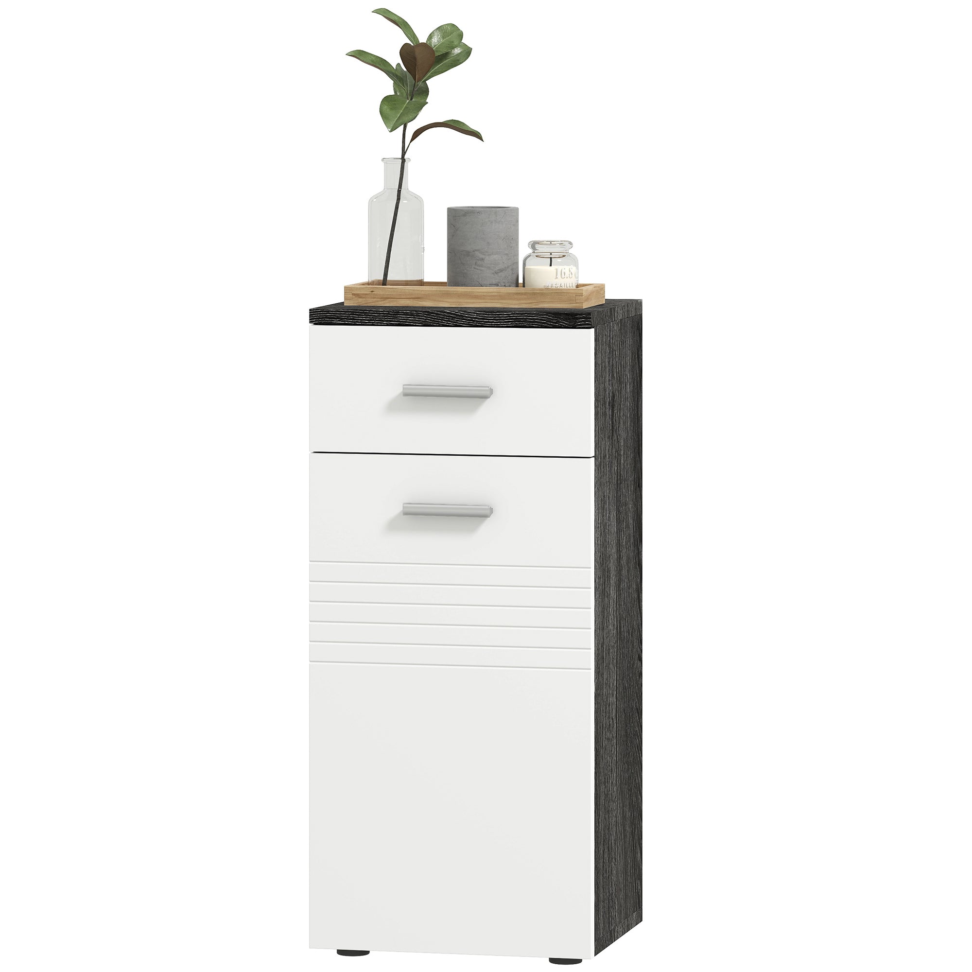 Bathroom Cabinet with Drawer and Single Door Cabinet, Space-Saving Wooden Bathroom Cabinet for Dining Room, Living Room, Kitchen, 35x30x77.5 cm, White and Black