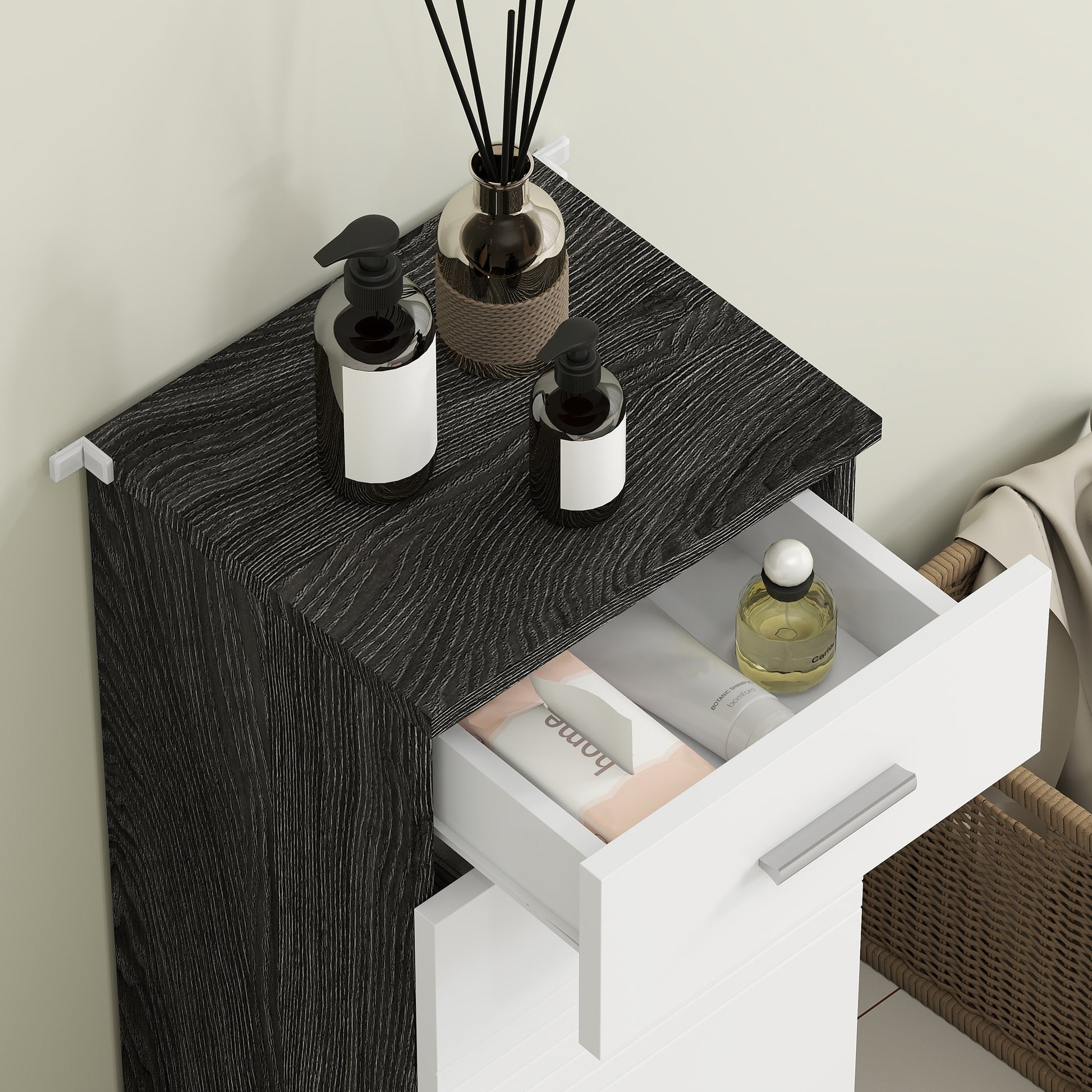 Bathroom Cabinet with Drawer and Single Door Cabinet, Space-Saving Wooden Bathroom Cabinet for Dining Room, Living Room, Kitchen, 35x30x77.5 cm, White and Black