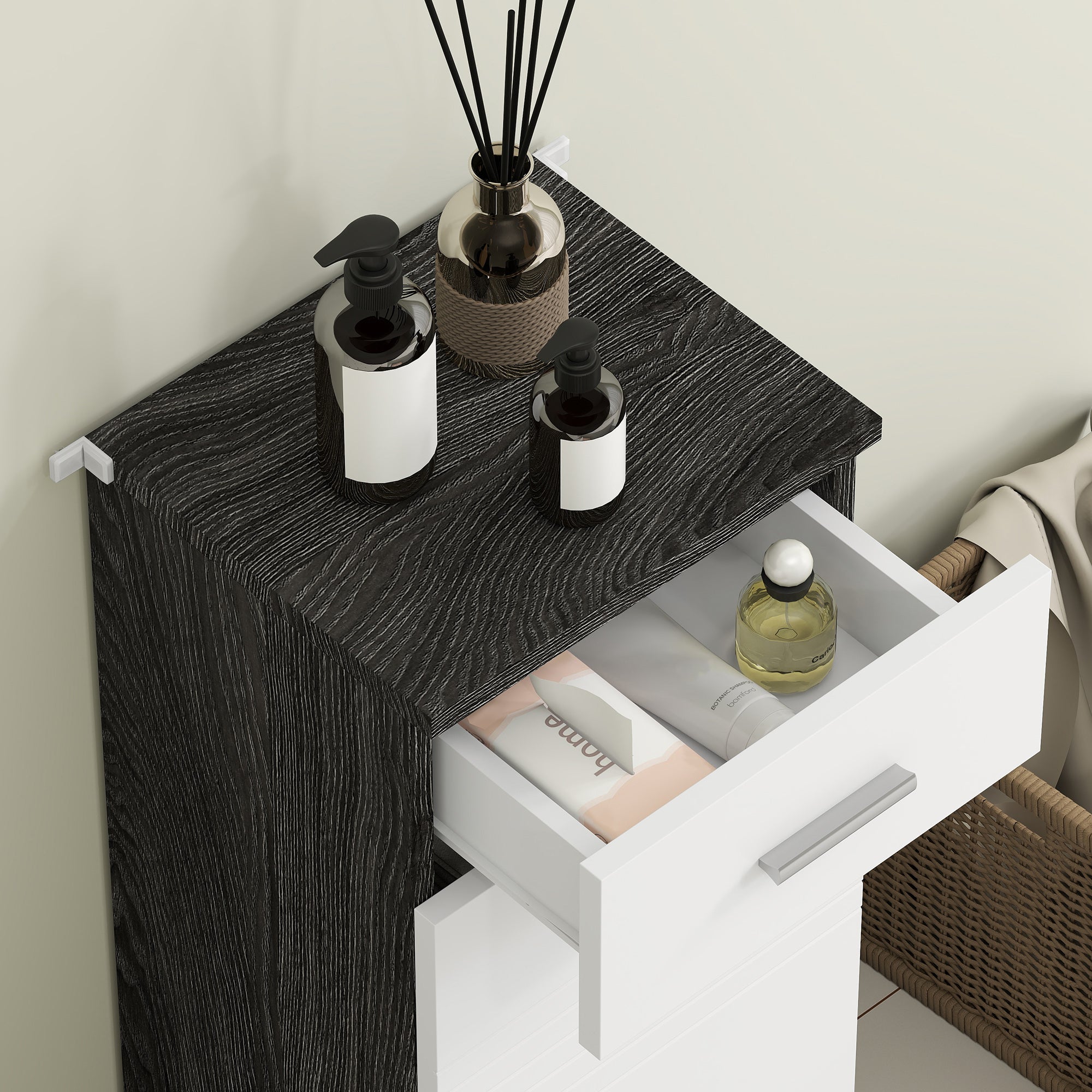Bathroom Cabinet with Drawer and Single Door Cabinet, Space-Saving Wooden Bathroom Cabinet for Dining Room, Living Room, Kitchen, 35x30x77.5 cm, White and Black
