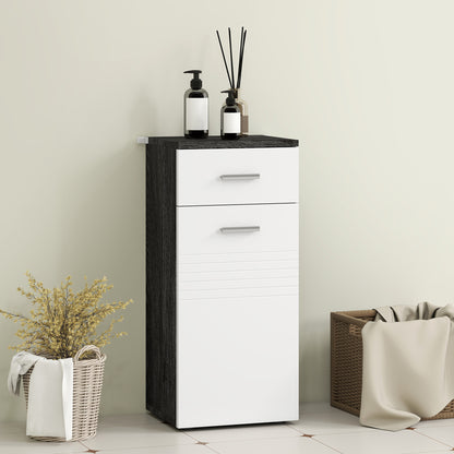 Bathroom Cabinet with Drawer and Single Door Cabinet, Space-Saving Wooden Bathroom Cabinet for Dining Room, Living Room, Kitchen, 35x30x77.5 cm, White and Black