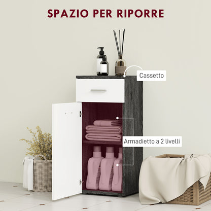 Bathroom Cabinet with Drawer and Single Door Cabinet, Space-Saving Wooden Bathroom Cabinet for Dining Room, Living Room, Kitchen, 35x30x77.5 cm, White and Black