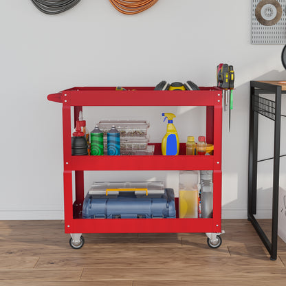 Tool Cart with Wheels Steel Tool Cart with 3 Storage Shelves and Side Handle for Mechanical Garage Home 150 kg Load Capacity 83x35.3x76 cm Red
