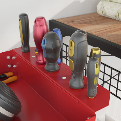 Tool Cart with Wheels Steel Tool Cart with 3 Storage Shelves and Side Handle for Mechanical Garage Home 150 kg Load Capacity 83x35.3x76 cm Red