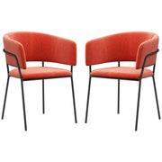 Set of 2 dining chairs kitchen chair with steel legs, padded seat, for dining room, living room, kitchen, dim. 57L x 53W x 73H cm orange