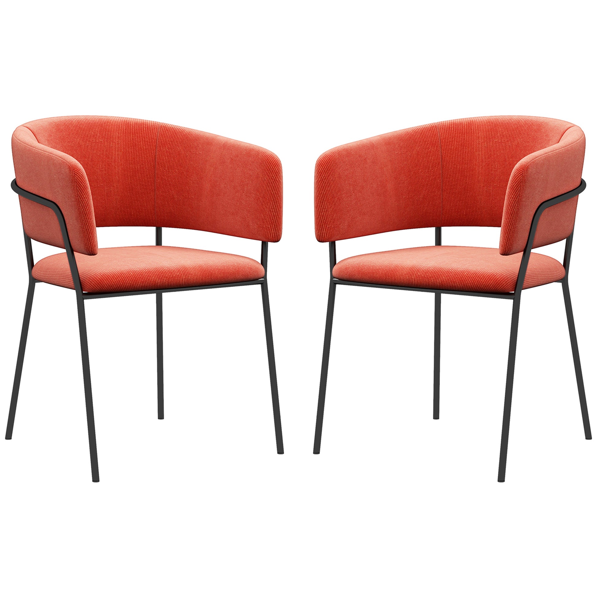 Set of 2 dining chairs kitchen chair with steel legs, padded seat, for dining room, living room, kitchen, dim. 57L x 53W x 73H cm orange