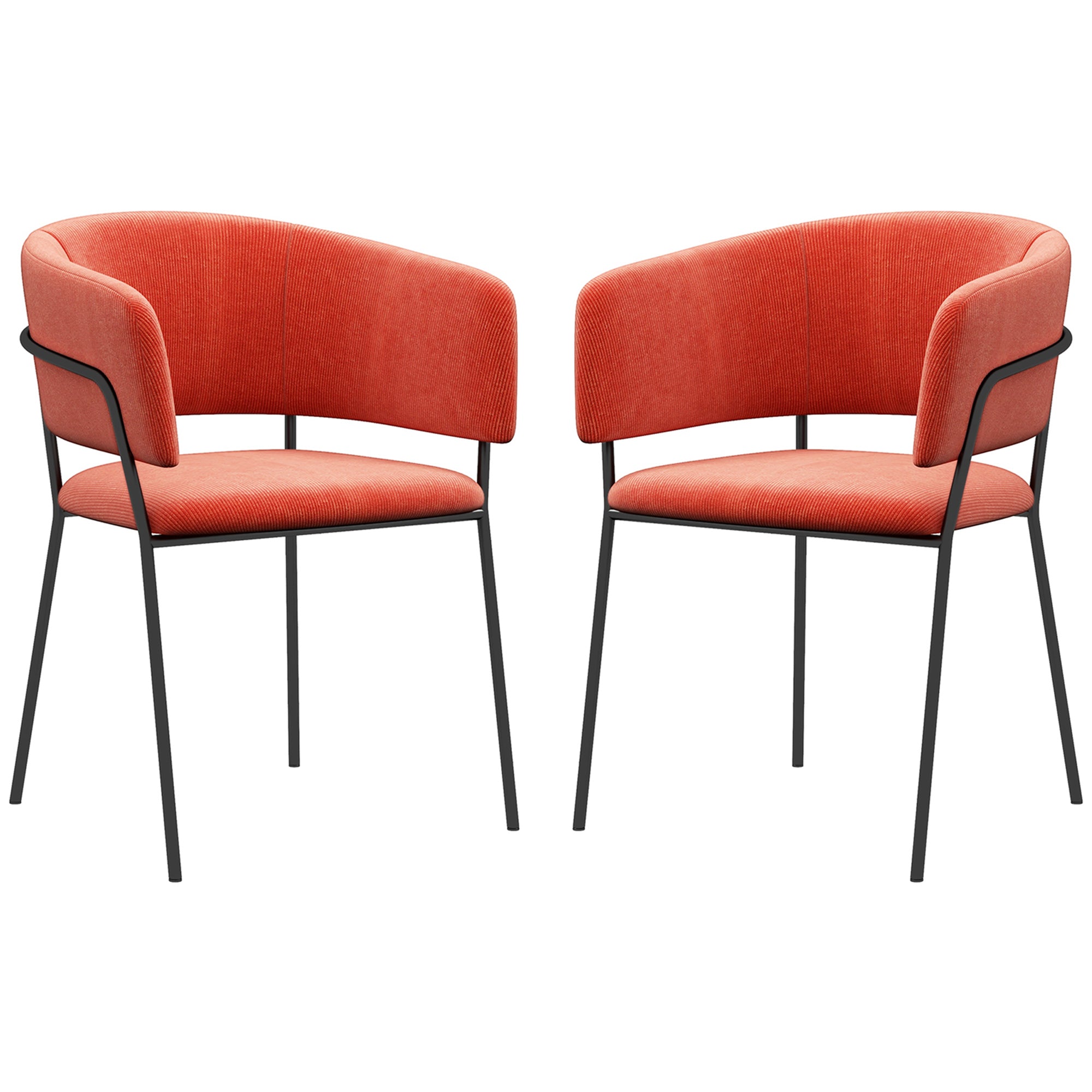 Set of 2 dining chairs kitchen chair with steel legs, padded seat, for dining room, living room, kitchen, dim. 57L x 53W x 73H cm orange