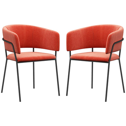 Set of 2 dining chairs kitchen chair with steel legs, padded seat, for dining room, living room, kitchen, dim. 57L x 53W x 73H cm orange