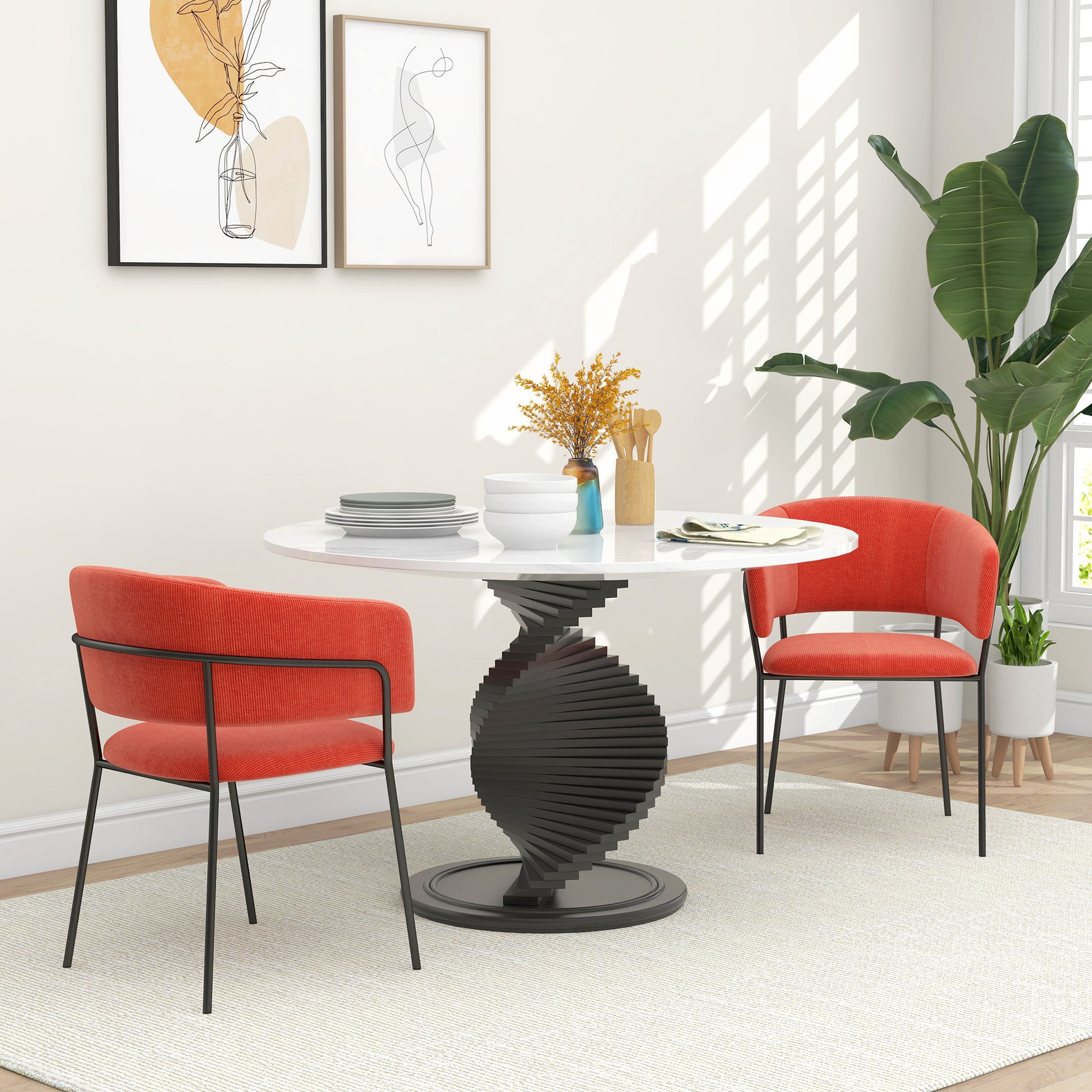 Set of 2 dining chairs kitchen chair with steel legs, padded seat, for dining room, living room, kitchen, dim. 57L x 53W x 73H cm orange