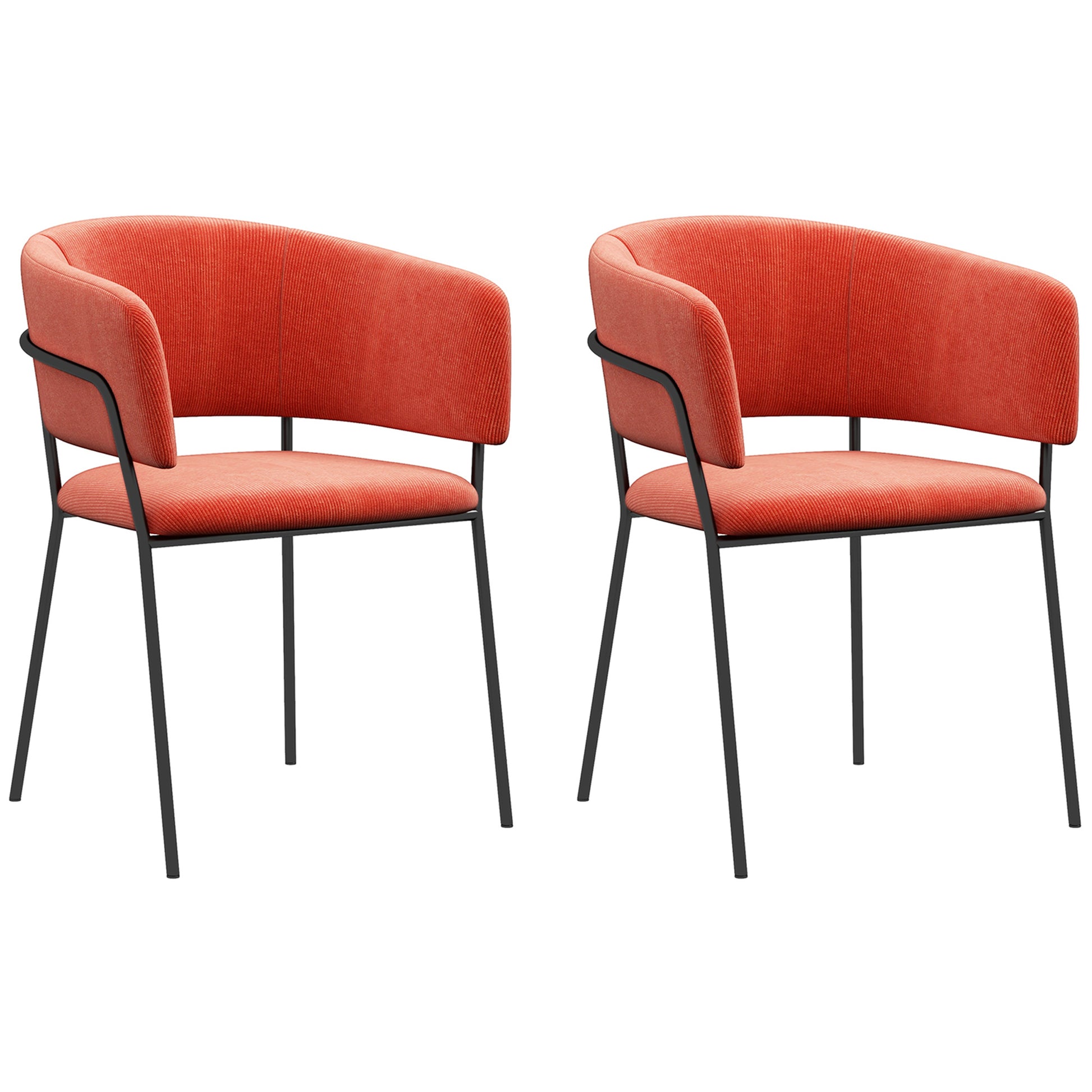 Set of 2 dining chairs kitchen chair with steel legs, padded seat, for dining room, living room, kitchen, dim. 57L x 53W x 73H cm orange