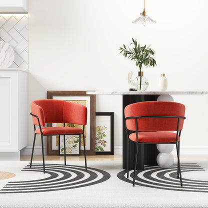 Set of 2 dining chairs kitchen chair with steel legs, padded seat, for dining room, living room, kitchen, dim. 57L x 53W x 73H cm orange