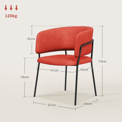 Set of 2 dining chairs kitchen chair with steel legs, padded seat, for dining room, living room, kitchen, dim. 57L x 53W x 73H cm orange