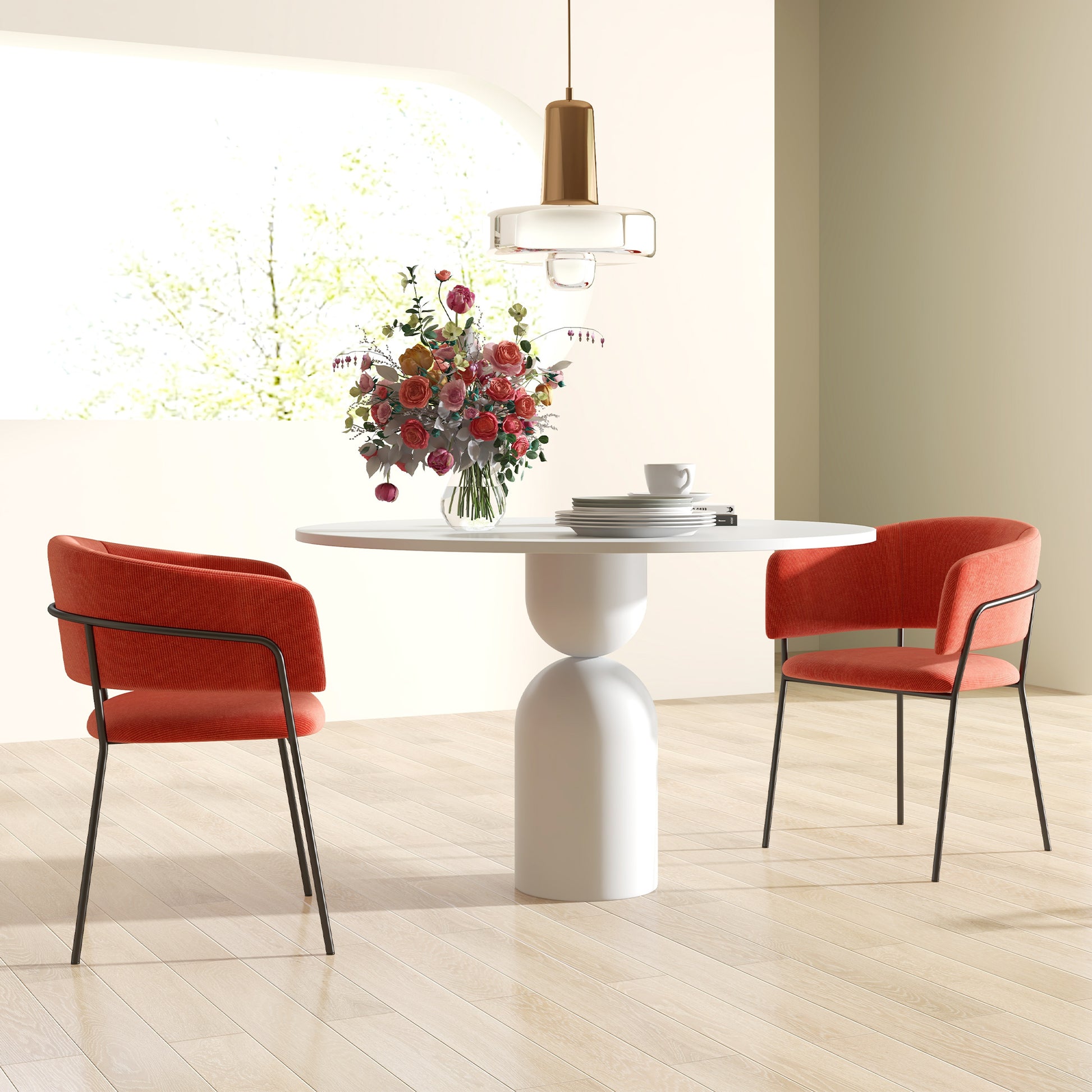 Set of 2 dining chairs kitchen chair with steel legs, padded seat, for dining room, living room, kitchen, dim. 57L x 53W x 73H cm orange