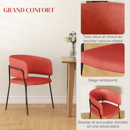 Set of 2 dining chairs kitchen chair with steel legs, padded seat, for dining room, living room, kitchen, dim. 57L x 53W x 73H cm orange