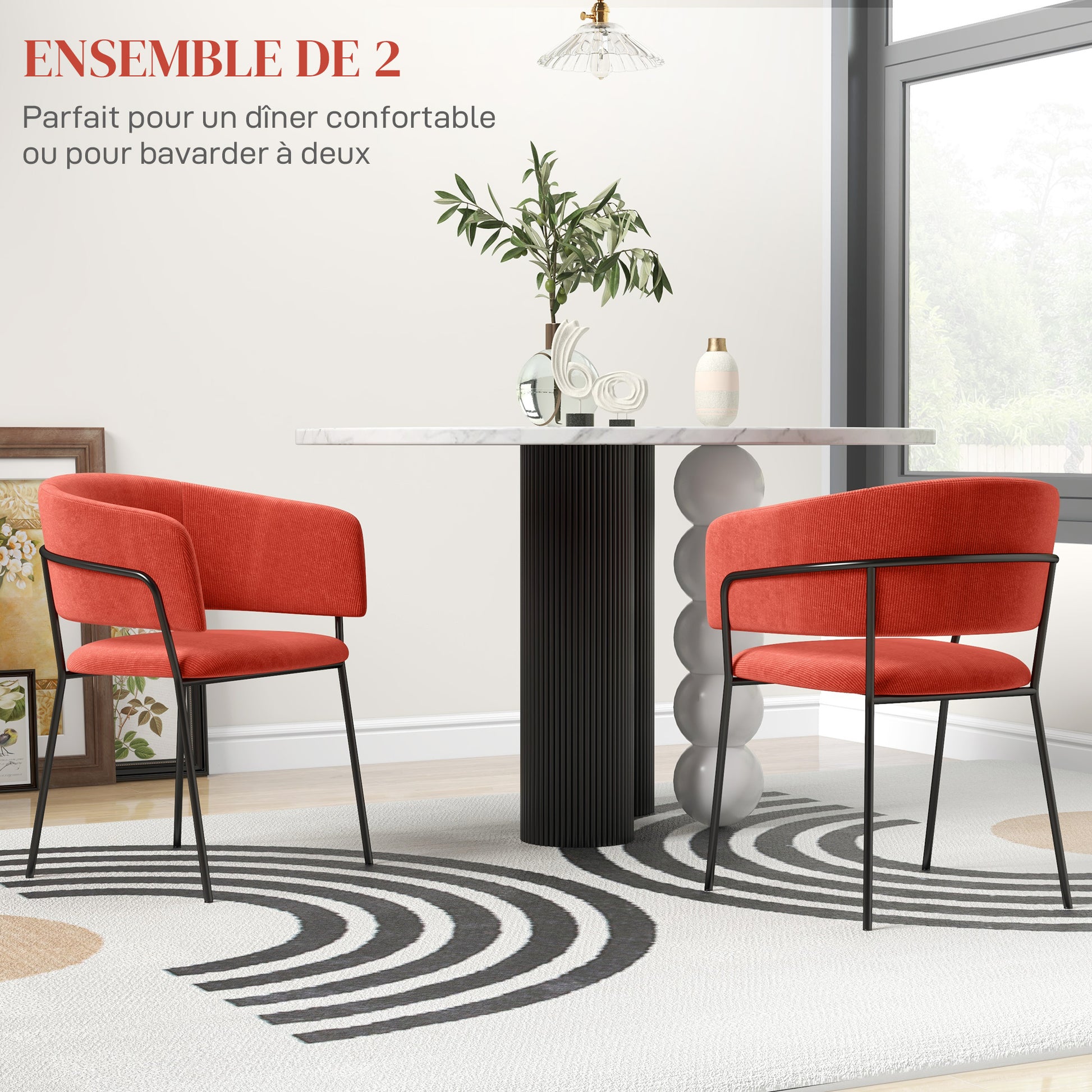 Set of 2 dining chairs kitchen chair with steel legs, padded seat, for dining room, living room, kitchen, dim. 57L x 53W x 73H cm orange