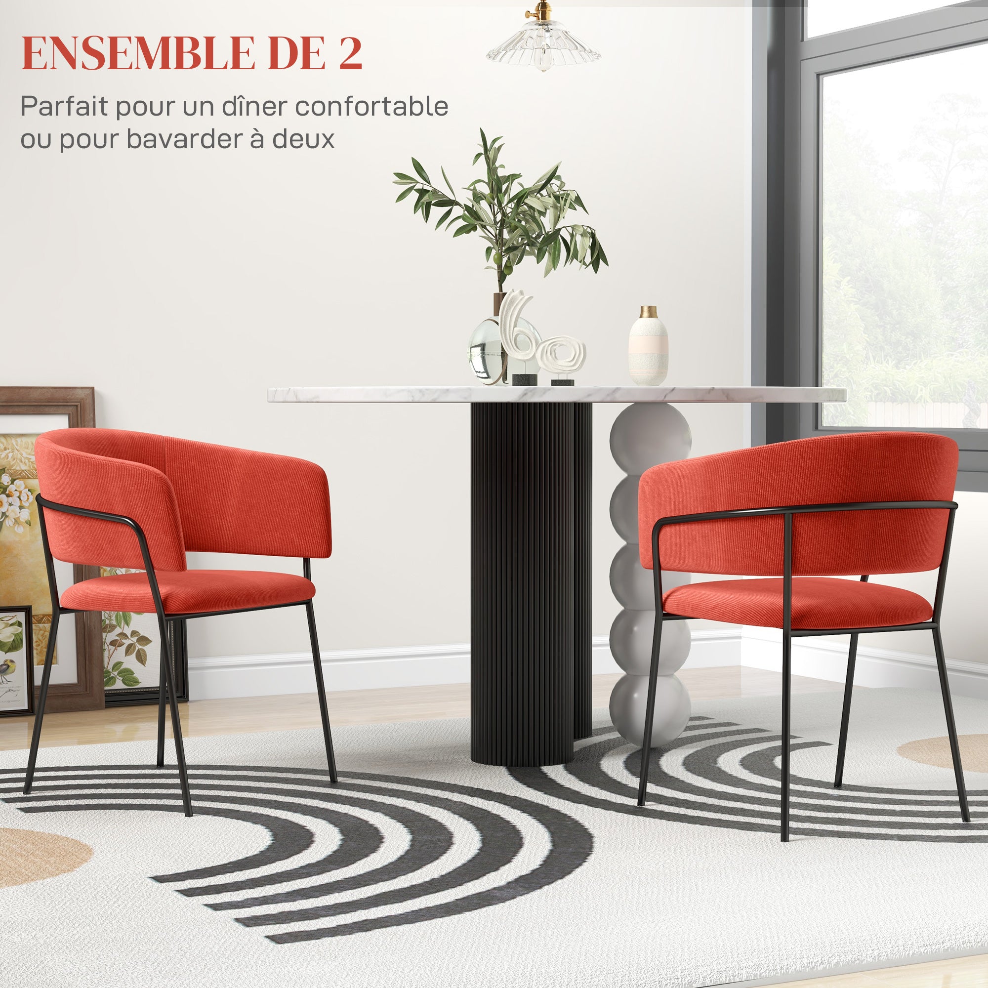 Set of 2 dining chairs kitchen chair with steel legs, padded seat, for dining room, living room, kitchen, dim. 57L x 53W x 73H cm orange